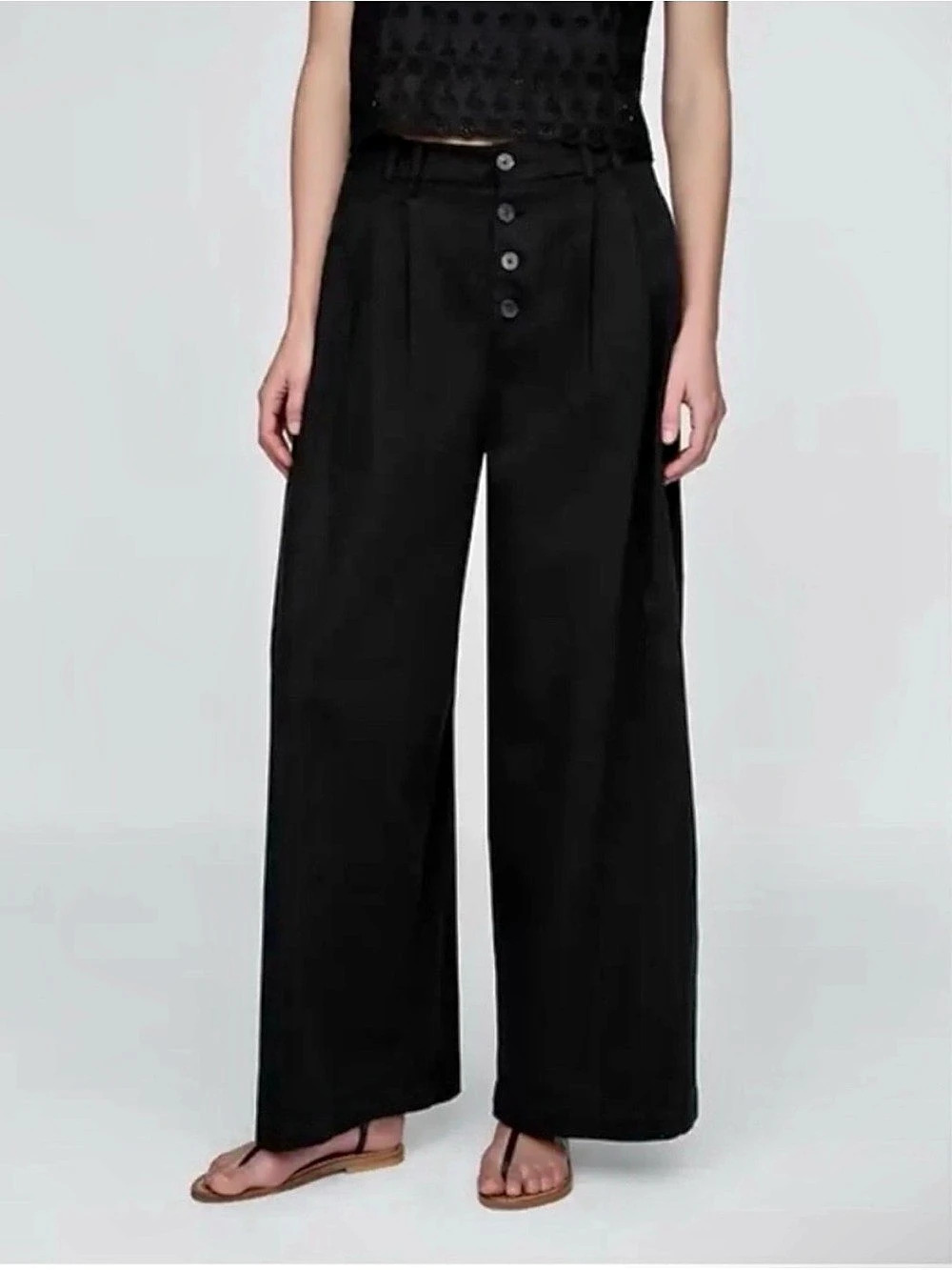Gap x DOEN High Rise Pleated Wide Leg Trousers Black Cotton Tencel Size 2